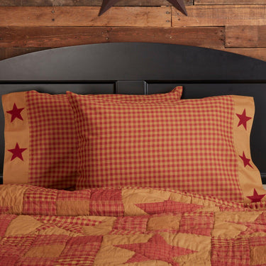 Ninepatch Star Standard Pillow Case w/Applique Border Set of 2 21x30 VHC Brands - The Fox Decor